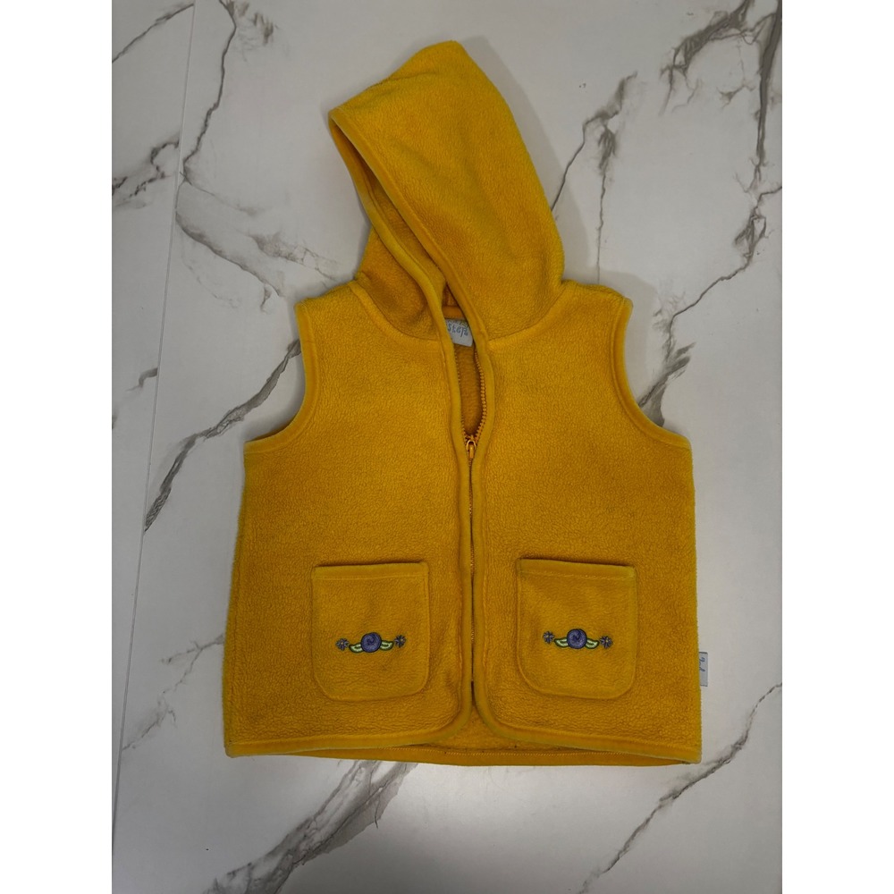 2nd Step Kids Yellow Fleece Hooded Vest Full Zip Floral Embroidery 18 Months